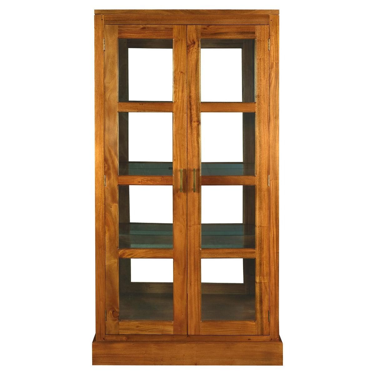 PARIS SOLID MAHOGANY TIMBER MIRRORED BACK DISPLAY CABINET WITH 3 SHELVES - LIGHT PECAN