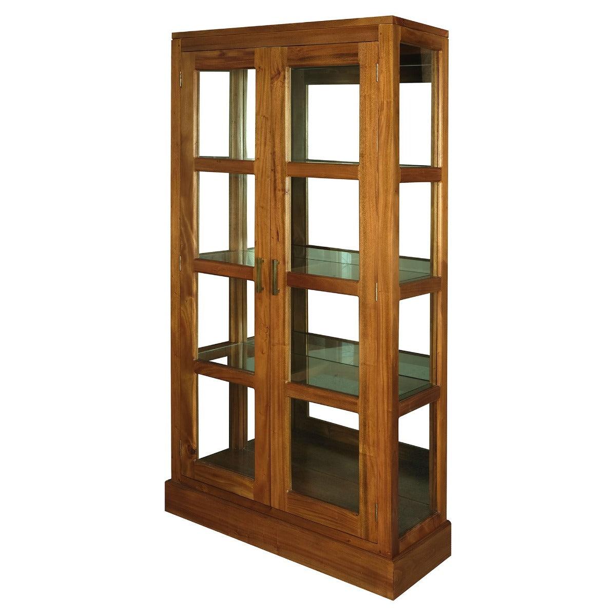 PARIS SOLID MAHOGANY TIMBER MIRRORED BACK DISPLAY CABINET WITH 3 SHELVES - LIGHT PECAN