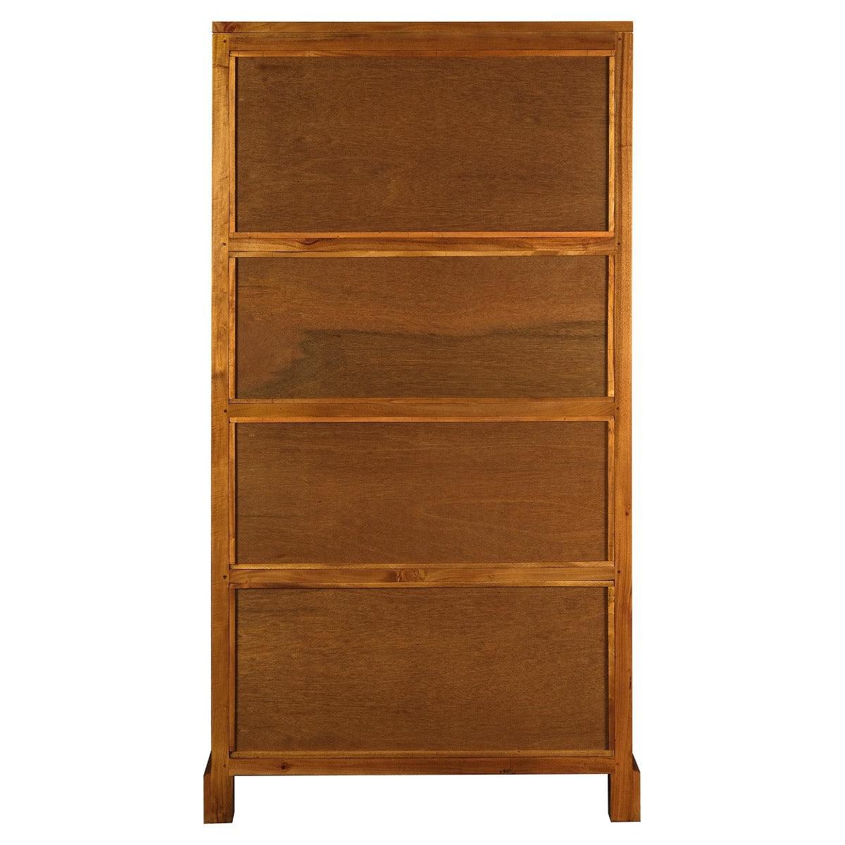 PARIS SOLID MAHOGANY TIMBER MIRRORED BACK DISPLAY CABINET WITH 3 SHELVES - LIGHT PECAN