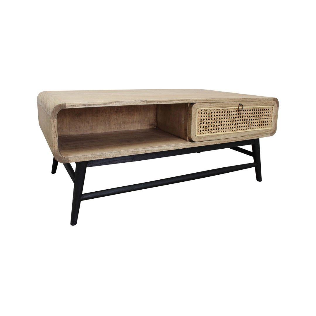 DRAPER SOLID MINDI WOOD COFFEE TABLE 1 DRAWER & 1 SHELF IN RECLAIMED AGED FINISH