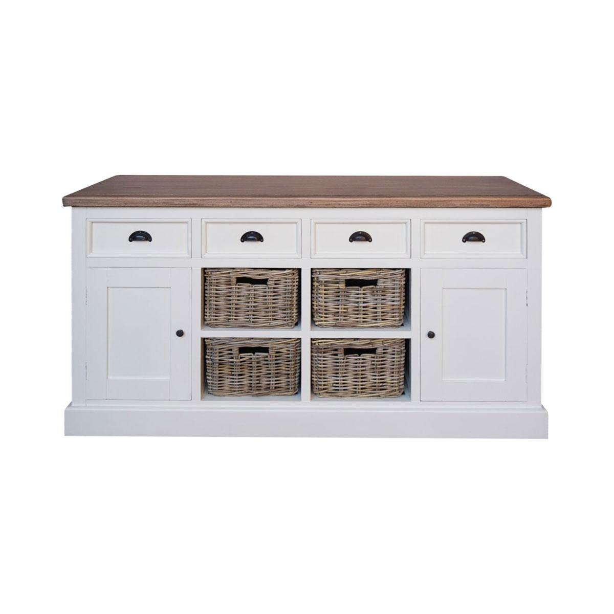 BRENDA SIDEBOARD/CUPBOARD/CABINET 2 DOORS 4 DRAWERS + 4 BASKETS IN NATURAL/WHITE - MyChocolateWood