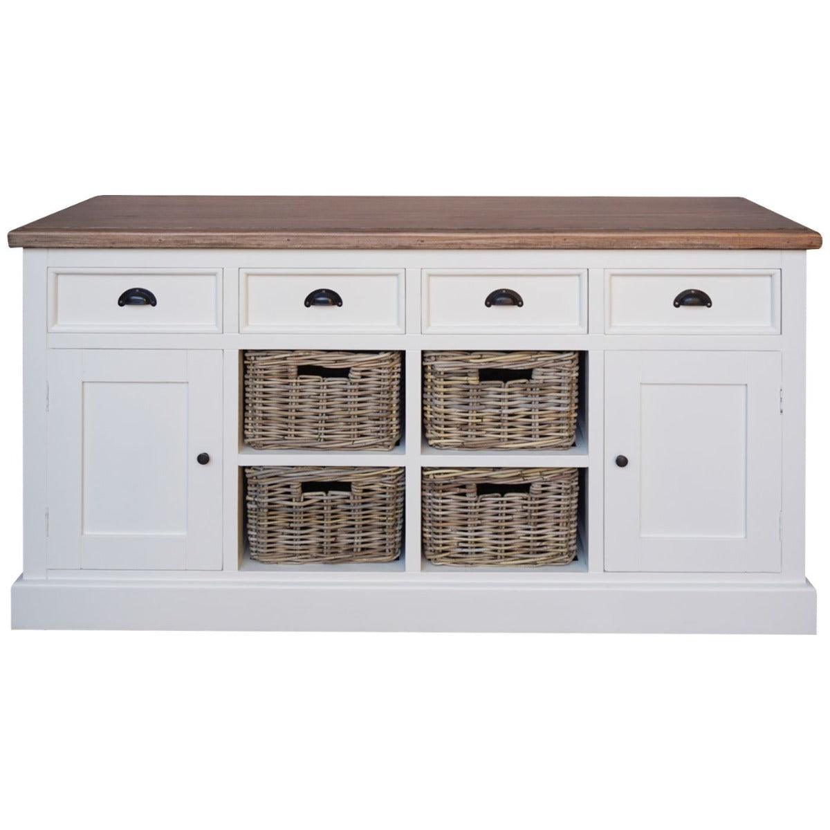 BRENDA SIDEBOARD/CUPBOARD/CABINET 2 DOORS 4 DRAWERS + 4 BASKETS IN NATURAL/WHITE - MyChocolateWood
