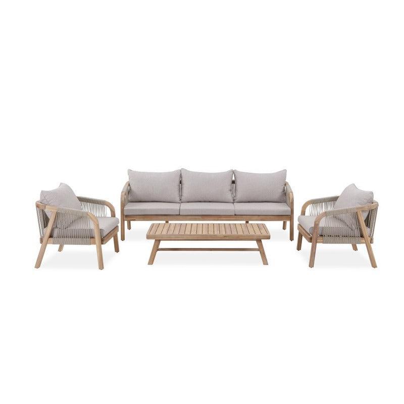 GLOSTER ACACIA WOOD & ROPE LARGE 4 - PIECE OUTDOORS SETTING - MyChocolateWood