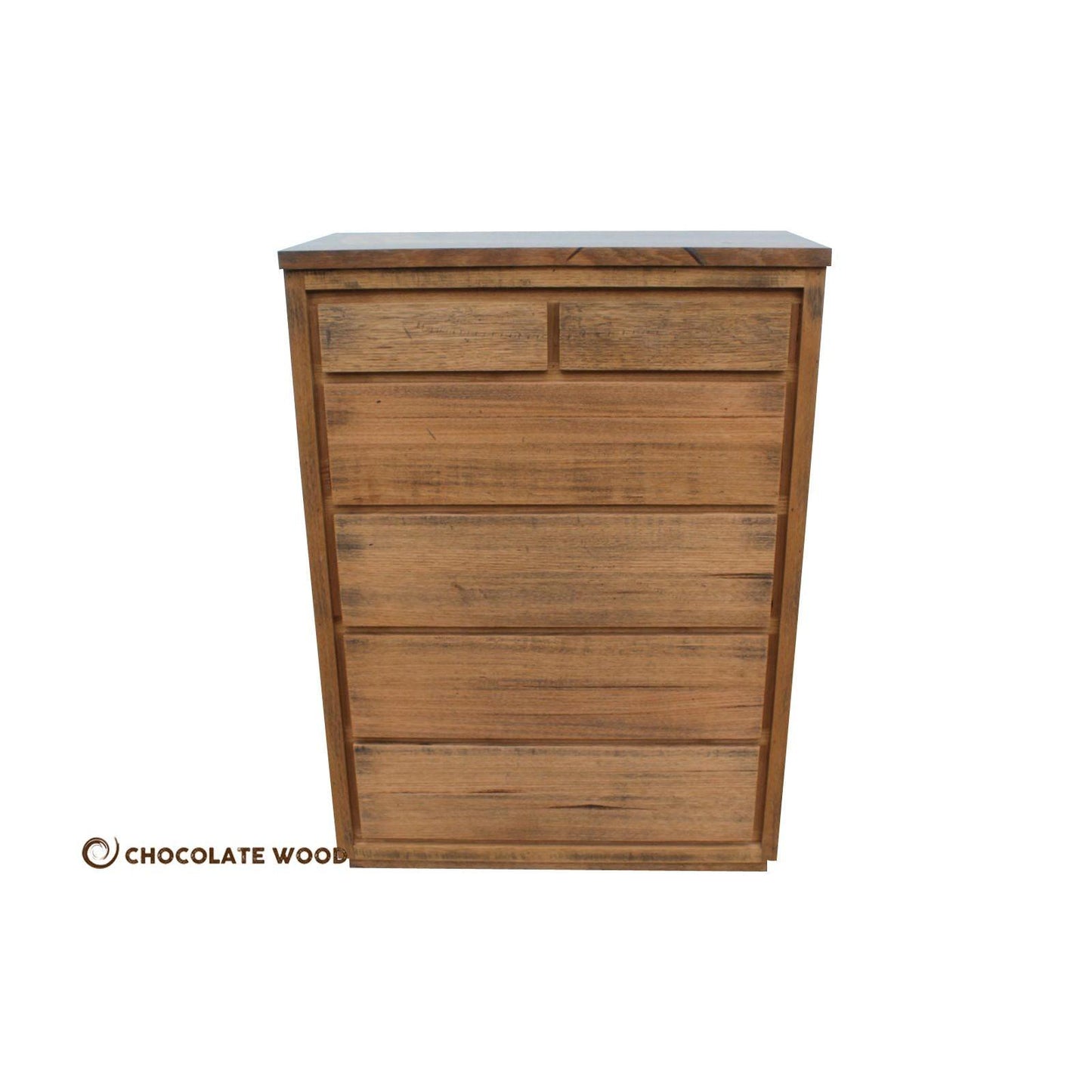 LUCAS RUSTIC TASSIE OAK JUMBO TALLBOY - 5 LARGE DRAWERS + 2 SMALLER DRAWERS CUSTOM MADE
