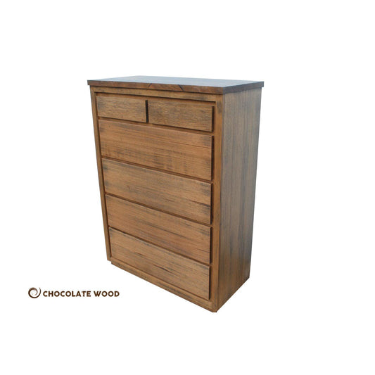 LUCAS RUSTIC TASSIE OAK JUMBO TALLBOY - 4 LARGE DRAWERS + 2 SMALLER DRAWERS CUSTOM MADE