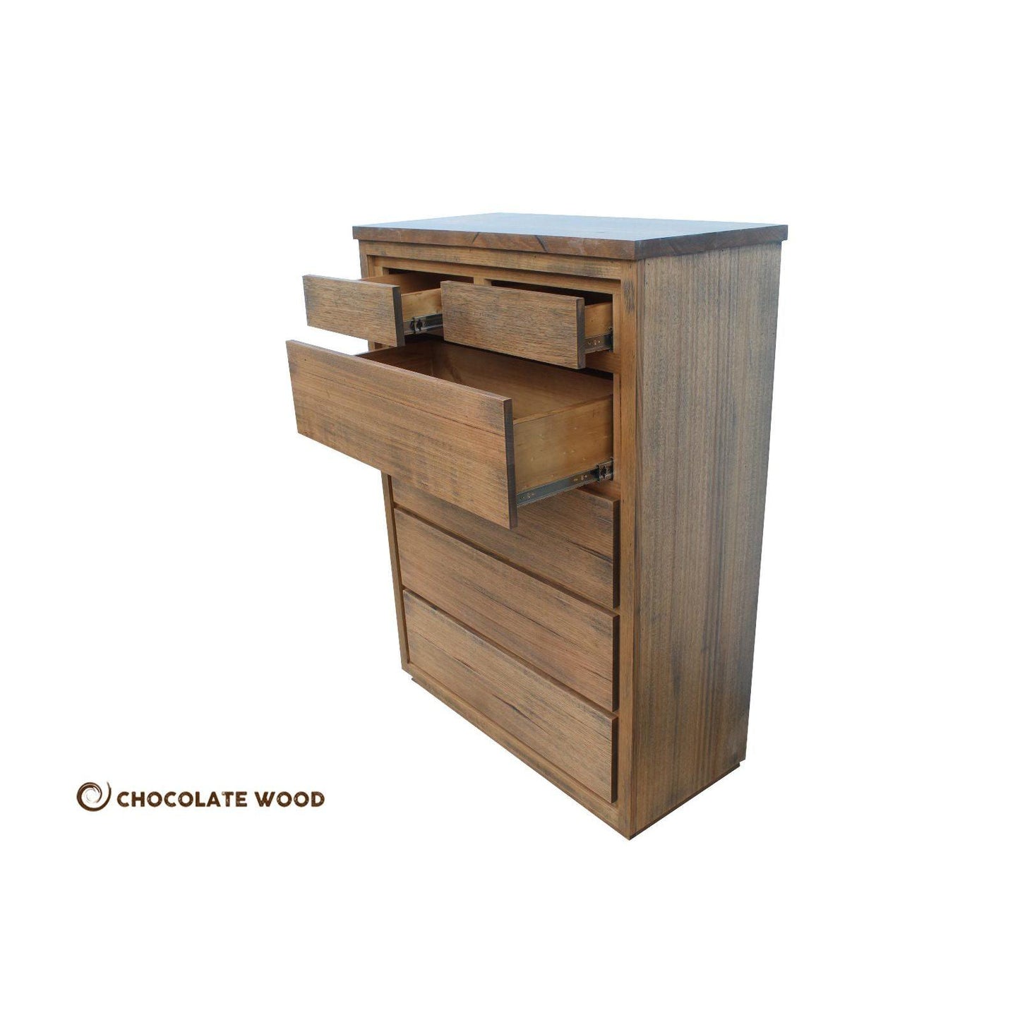 LUCAS RUSTIC TASSIE OAK JUMBO TALLBOY - 5 LARGE DRAWERS + 2 SMALLER DRAWERS CUSTOM MADE
