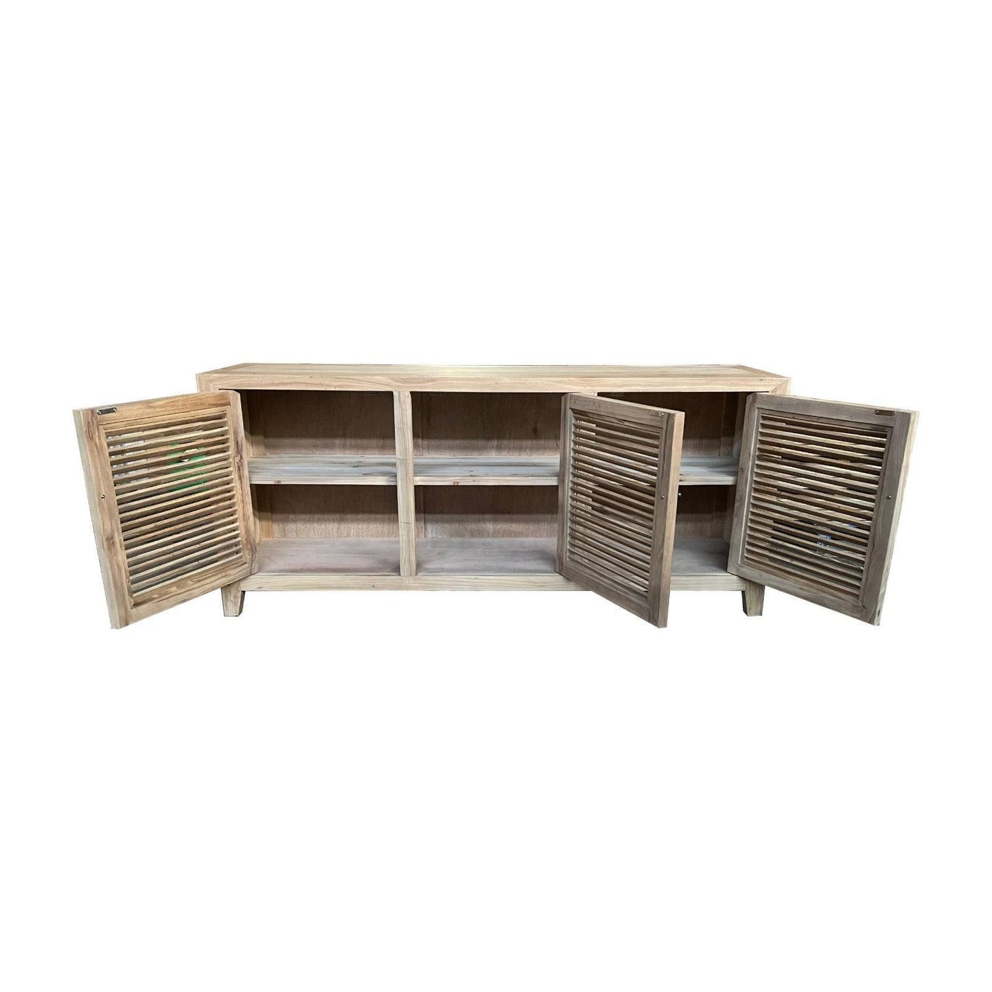 VILLA 3 DOORS LOUVRE STYLE TALL TV/ENTERTAINMENT UNIT IN RECYCLED ELM 160CM