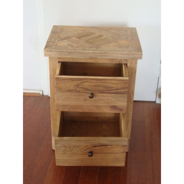 MORO RUSTIC RECYCLED ELM 2 DRAWER BEDSIDE TABLE PARQUETRY TOP 50CM - MyChocolateWood