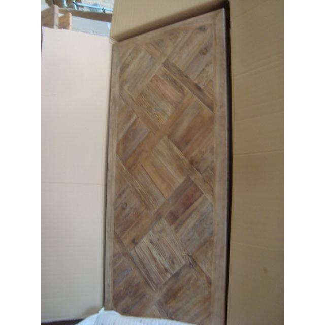 MORO RECYCLED ELM RUSTIC DINING TABLE PARQUETRY TOP 150CM - MyChocolateWood