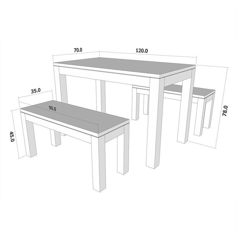 TANAKA 120CM SOLID MAHOGANY DINING TABLE + 2 BENCHES IN CHOCOLATE