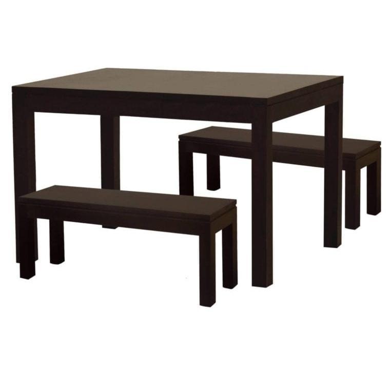 TANAKA 150CM SOLID MAHOGANY DINING TABLE + 2 BENCHES IN CHOCOLATE