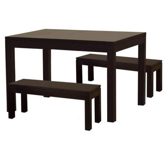 TANAKA 150CM SOLID MAHOGANY DINING TABLE + 2 BENCHES IN CHOCOLATE