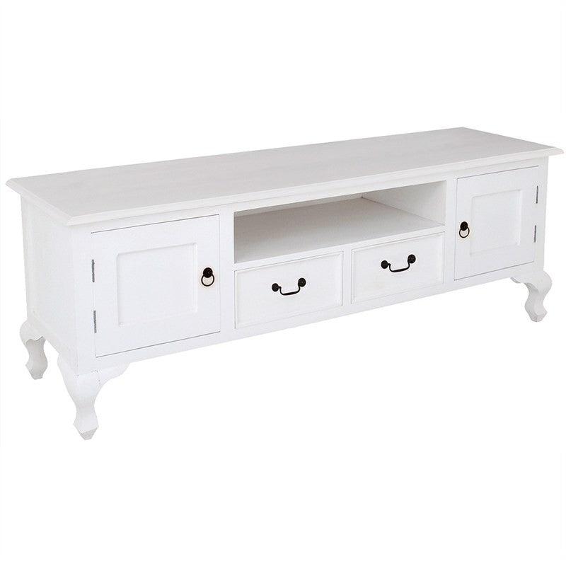 STEWART QUEEN ANN STYLE SOLID MAHOGANY TV UNIT 2 DOORS 2 DRAWERS IN SOLID WHITE 180 CM - MyChocolateWood