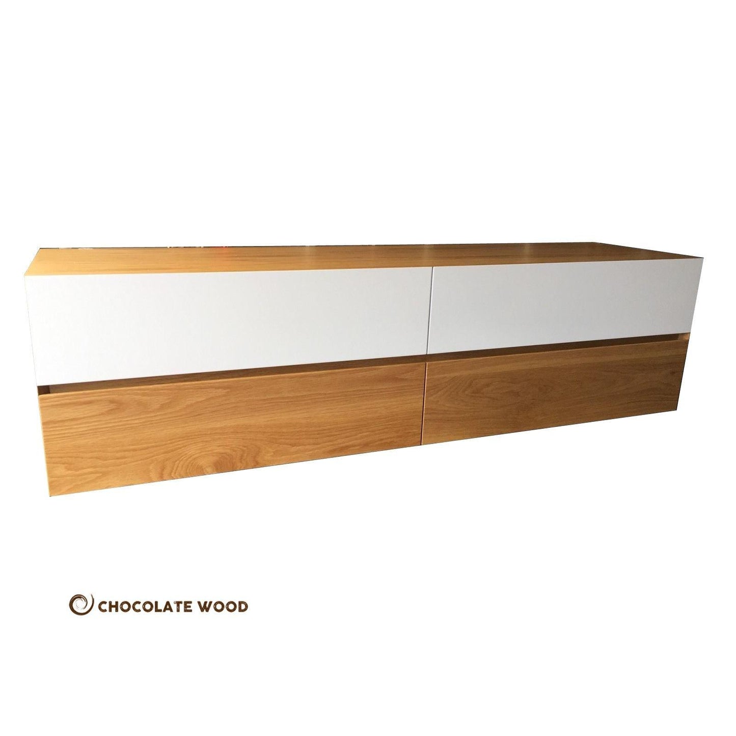 ALBERT POLYURETHANE WALL MOUNTED AMERICAN OAK 2 DRAWERS & 2 DROPDOWNS TV/ENTERTAINMENT UNIT 1500MM...