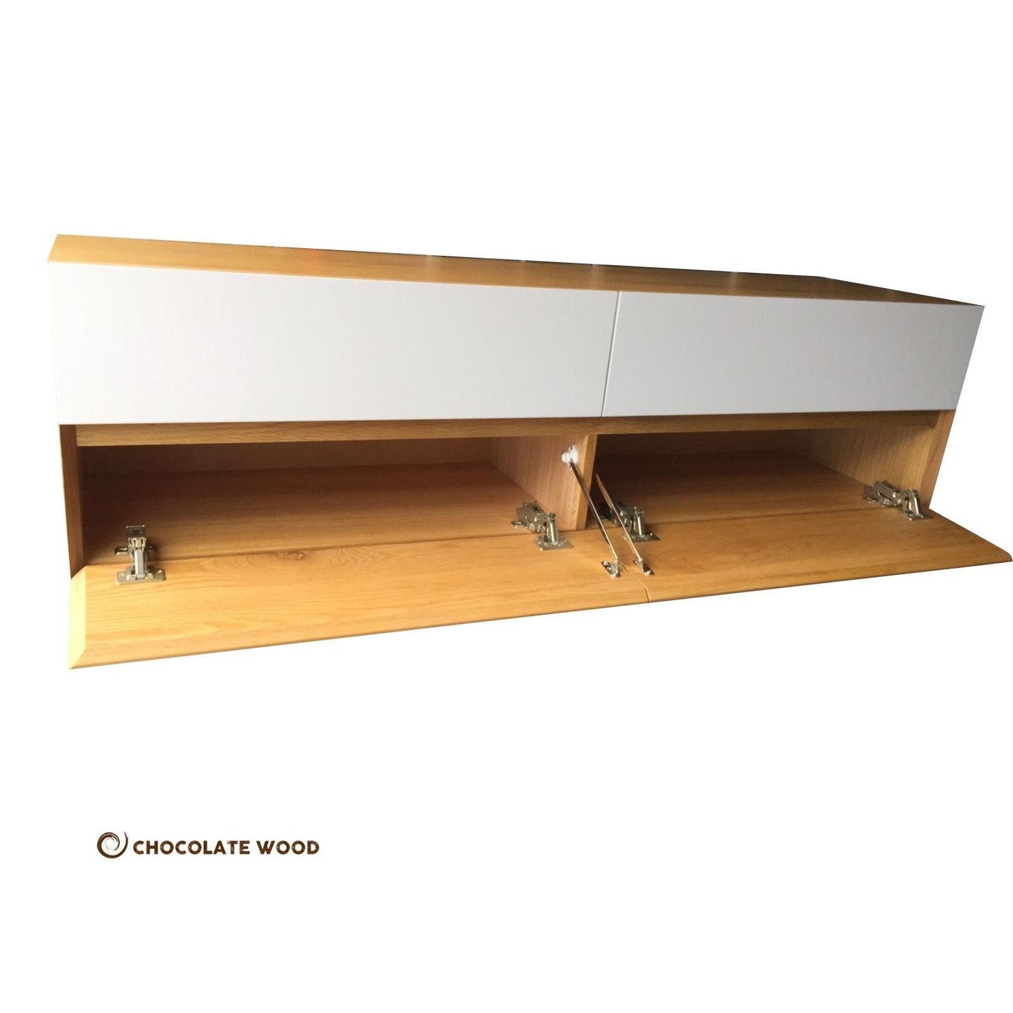 ALBERT POLYURETHANE WALL MOUNTED AMERICAN OAK 2 DRAWERS & 2 DROPDOWNS TV/ENTERTAINMENT UNIT 1500MM...