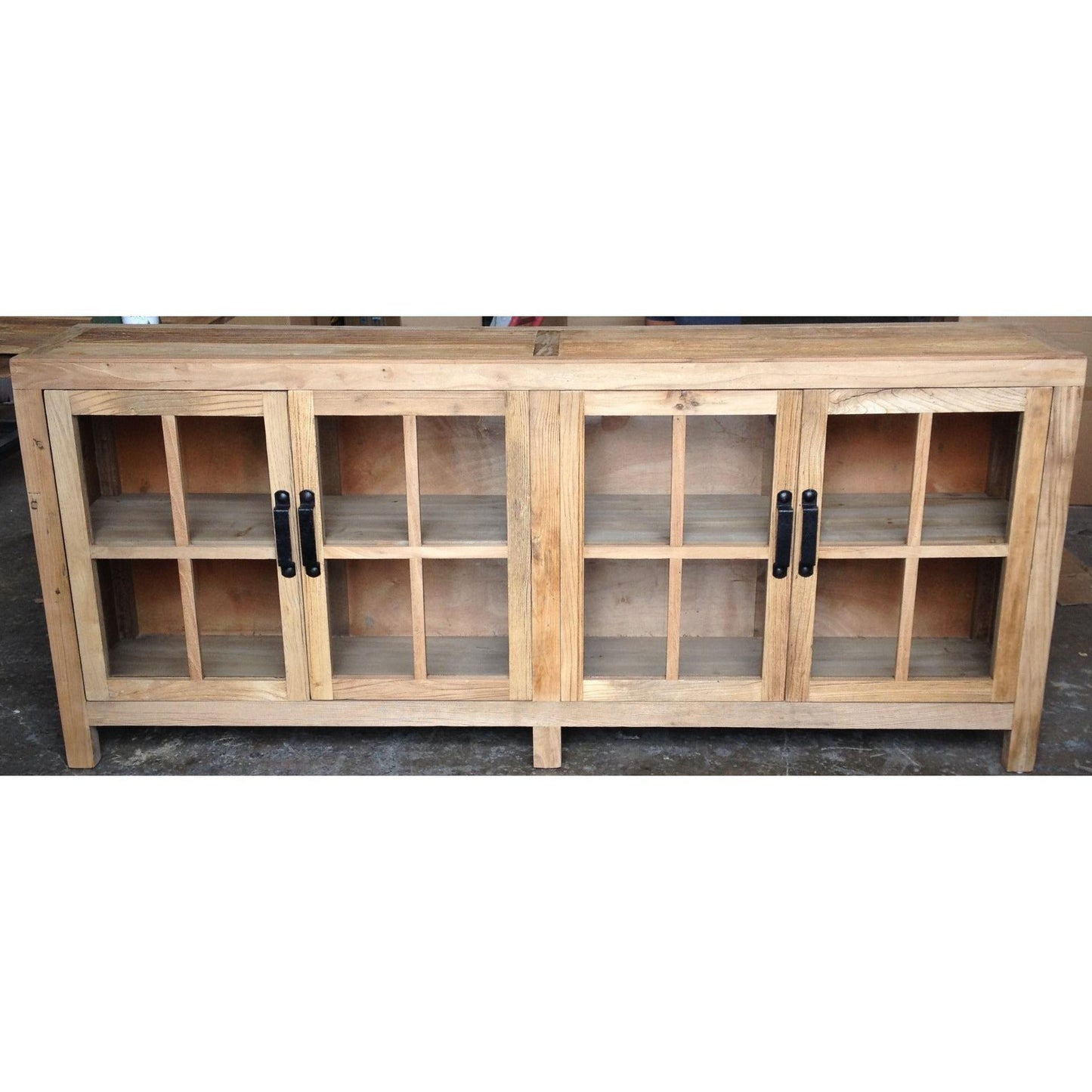 FAIRMONT RECYCLED ELM SIDEBOARD/BUFFET WITH GLASS DOORS. 2.1M VINTAGE INDUSTRIAL