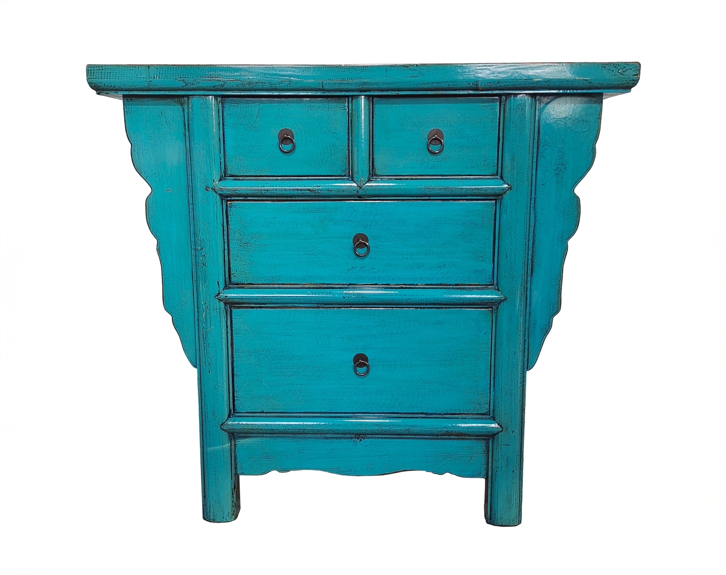 SUZHOU HF2308-148 CHINESE ANTIQUE RECYCLED  PINE TIMBER CHEST OF 4 DRAWERS,    AQUA-BLUE