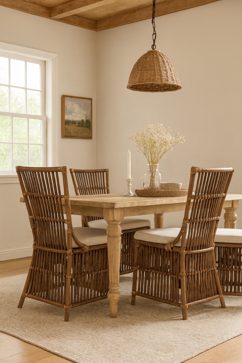 NAPOLI HAMPTONS STYLE RATTAN DINING CHAIR IN ANTIQUE HONEY