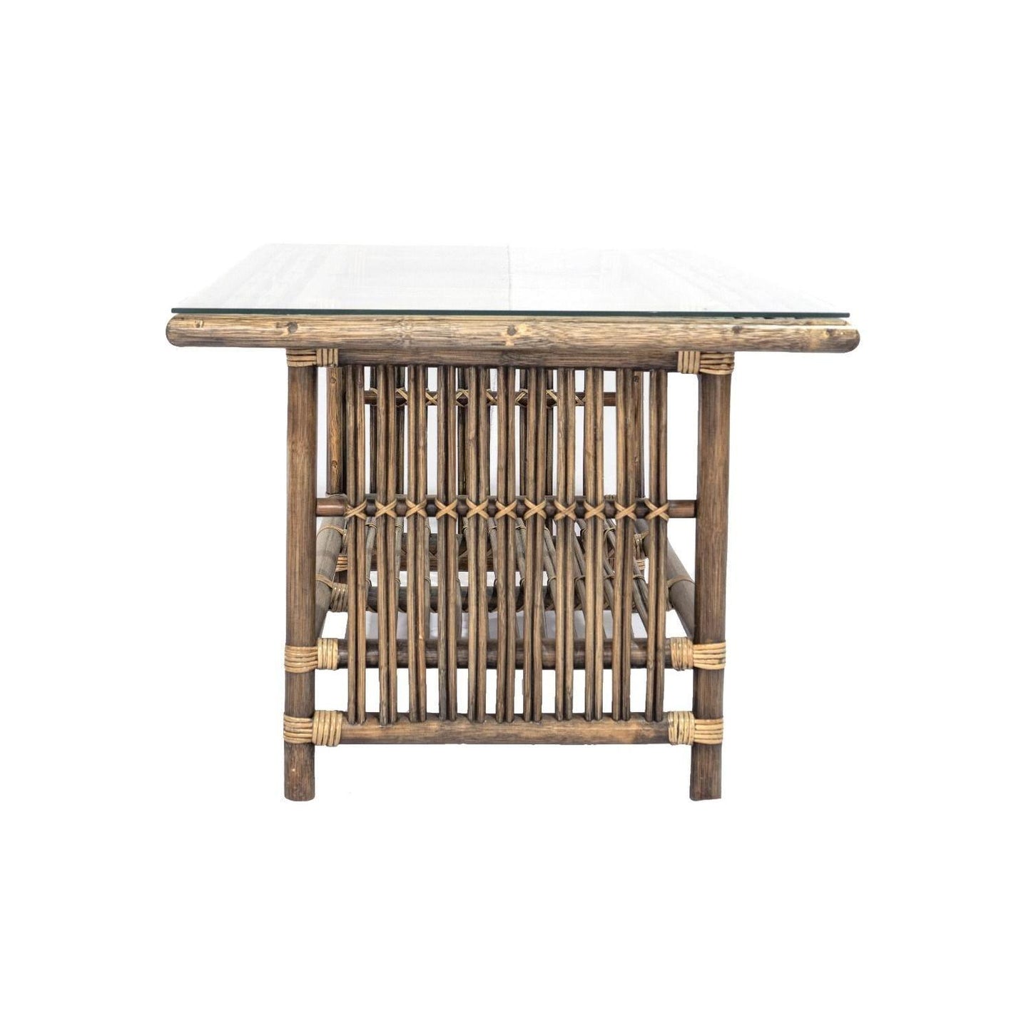 NAPOLI HAMPTONS STYLE RATTAN COFFEE TABLE WITH GLASS TOP IN ANTIQUE HONEY