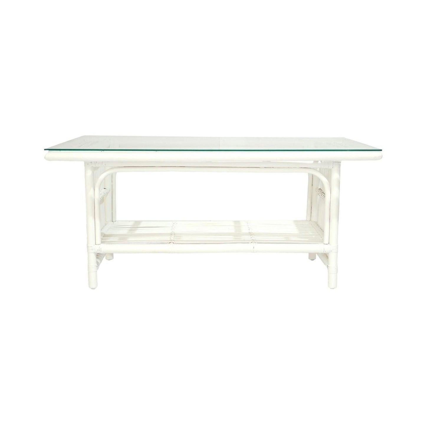 NAPOLI HAMPTONS STYLE RATTAN COFFEE TABLE WITH GLASS TOP IN SOLID WHITE