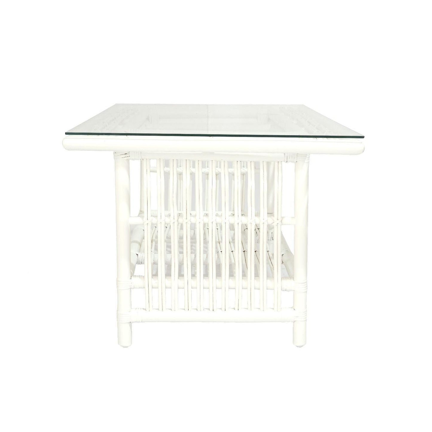 NAPOLI HAMPTONS STYLE RATTAN COFFEE TABLE WITH GLASS TOP IN SOLID WHITE
