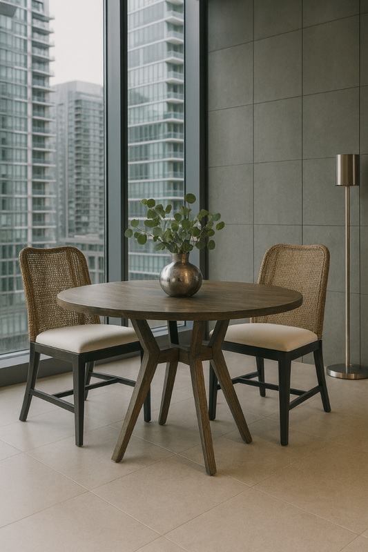 LANCASTER HAMPTONS RATTAN DINING CHAIR IN PECAN BROWN /BLACK LEGS