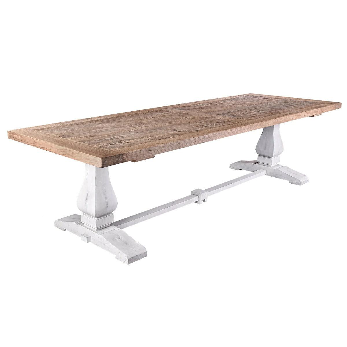 RECANATI RECLAIMED ELM TIMBER DINING TABLE/ WHITE LEGS 300CM - MyChocolateWood