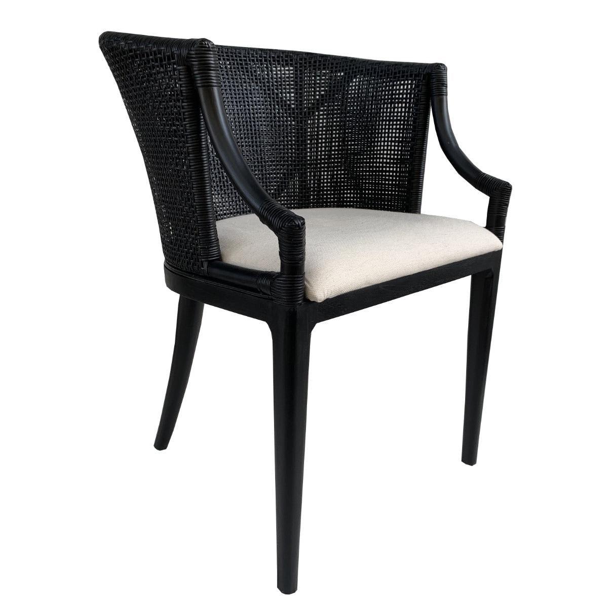 VANGUARD HAMPTONS SOLID MAHOGANY RATTAN DINING CHAIR IN BLACK
