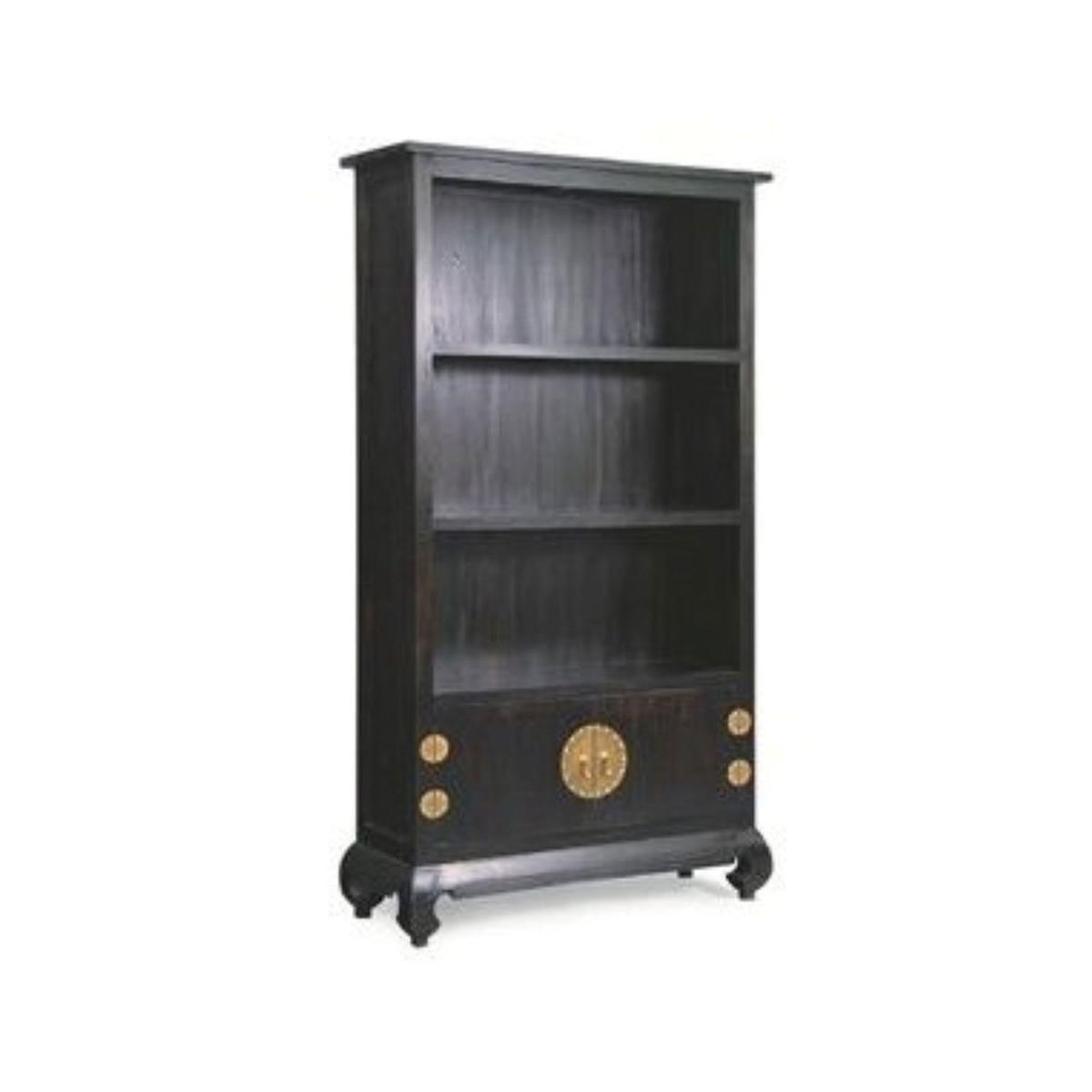HIROKO SOLID MAHOGANY CHINESE STYLE 2 DOORS & 3 SHELVES BOOKCASE IN CHOCOLATE