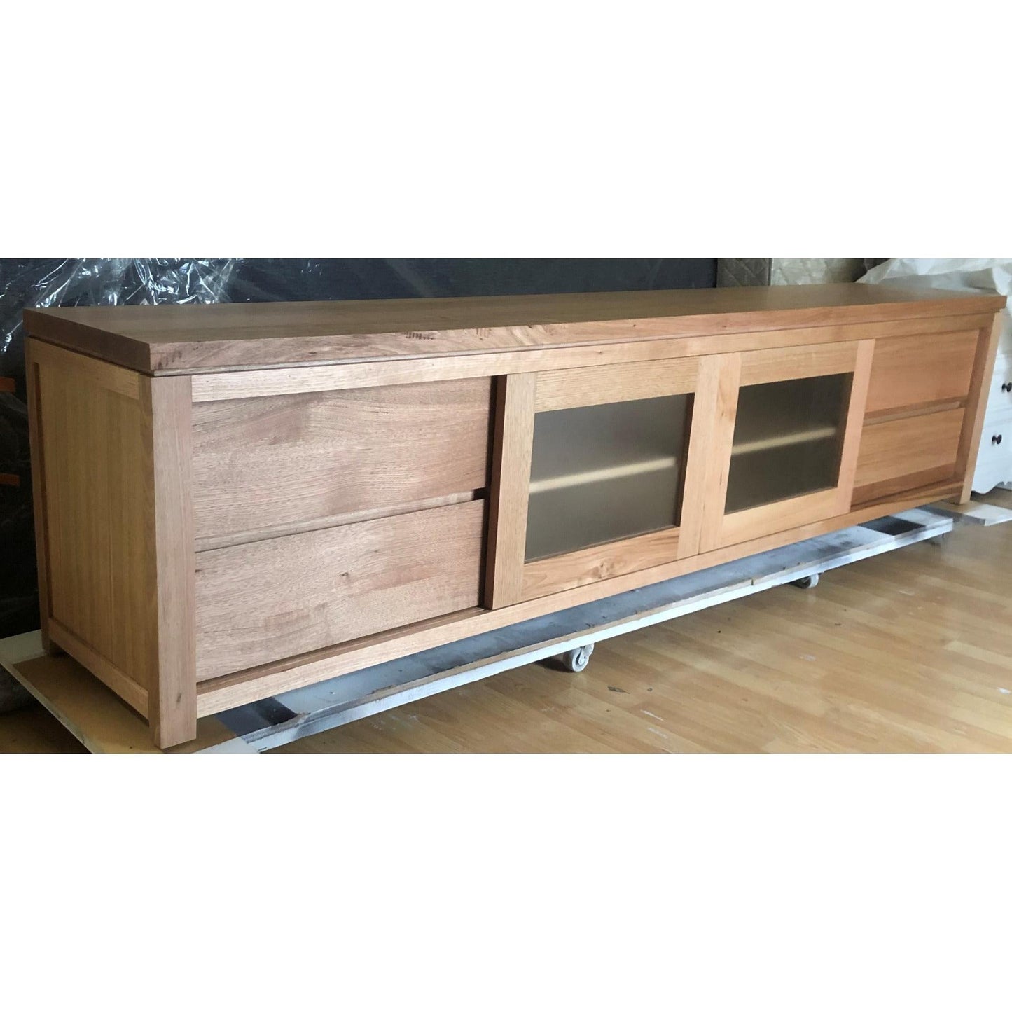 VERMONT AUSTRALIAN CUSTOM-MADE TV/ENTERTAINMENT UNIT WITH 4 DRAWERS & 2 SLIDING DOORS