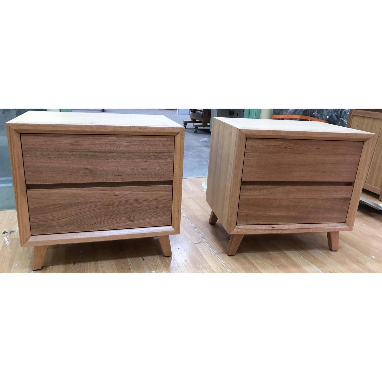 2 X MIRANDA 2 DRAWERS BEDSIDE TABLES IN SOLID VICTORIAN ASH - NONTOXIC