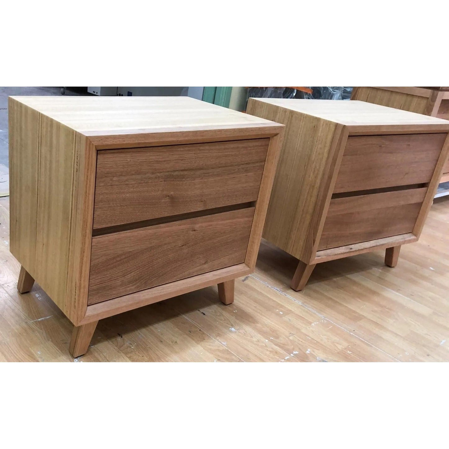 2 X MIRANDA 2 DRAWERS BEDSIDE TABLES IN SOLID VICTORIAN ASH - NONTOXIC