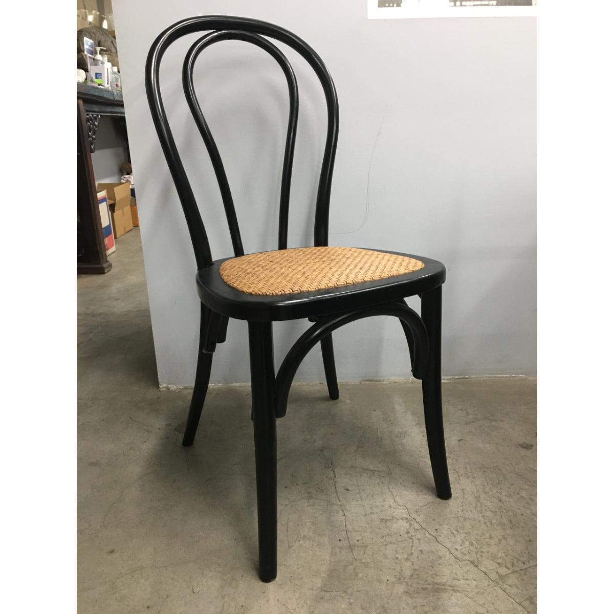 CRISTO STACKABLE BLACK BENTWOOD DINING CHAIR WITH RATTAN SEAT