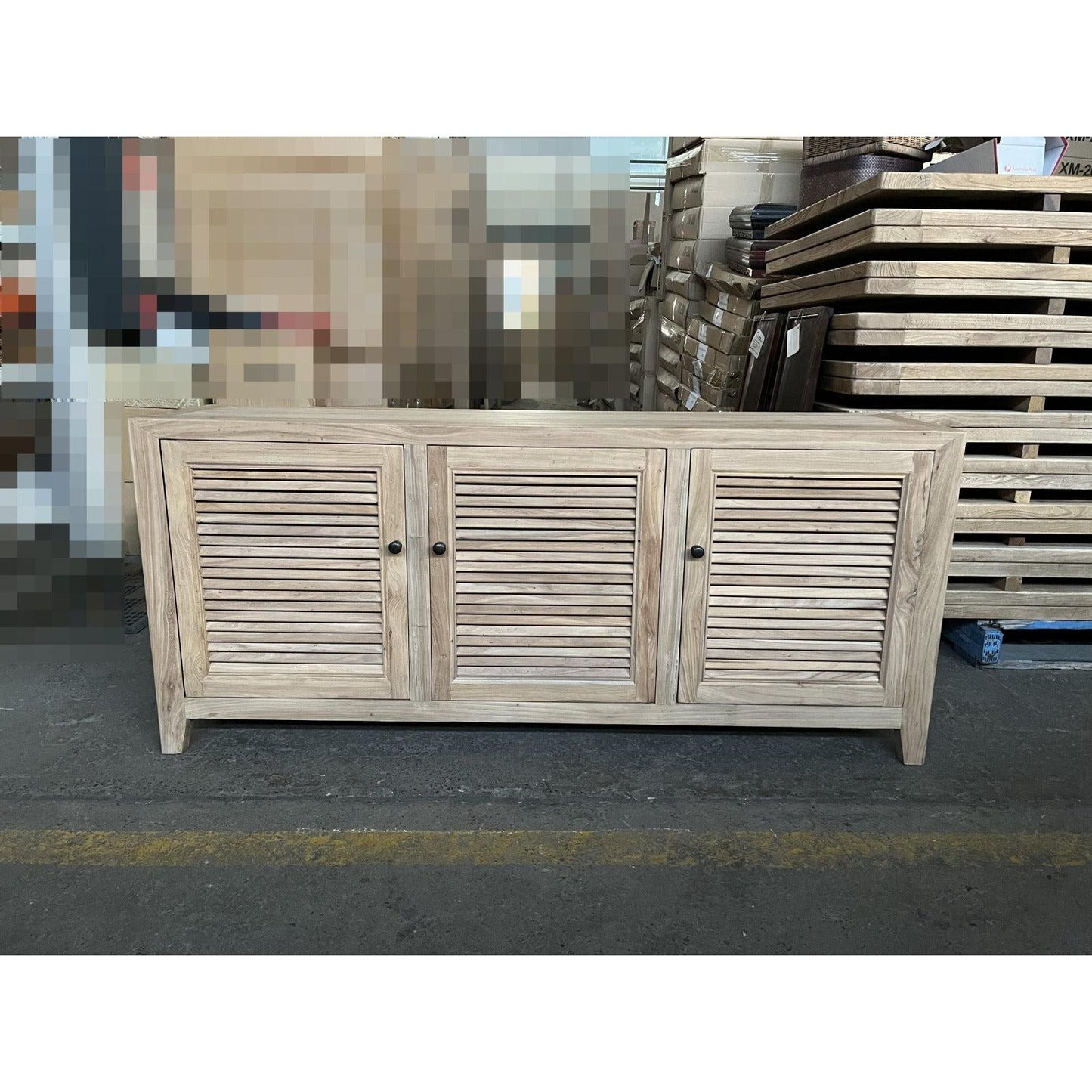 VILLA 3 DOORS LOUVRE STYLE TALL TV/ENTERTAINMENT UNIT IN RECYCLED ELM 160CM