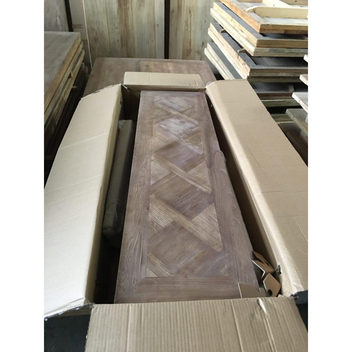 MORO RECYCLED ELM RUSTIC CONSOLE/HALL TABLE 3 DRAWERS PARQUETRY TOP  180CM