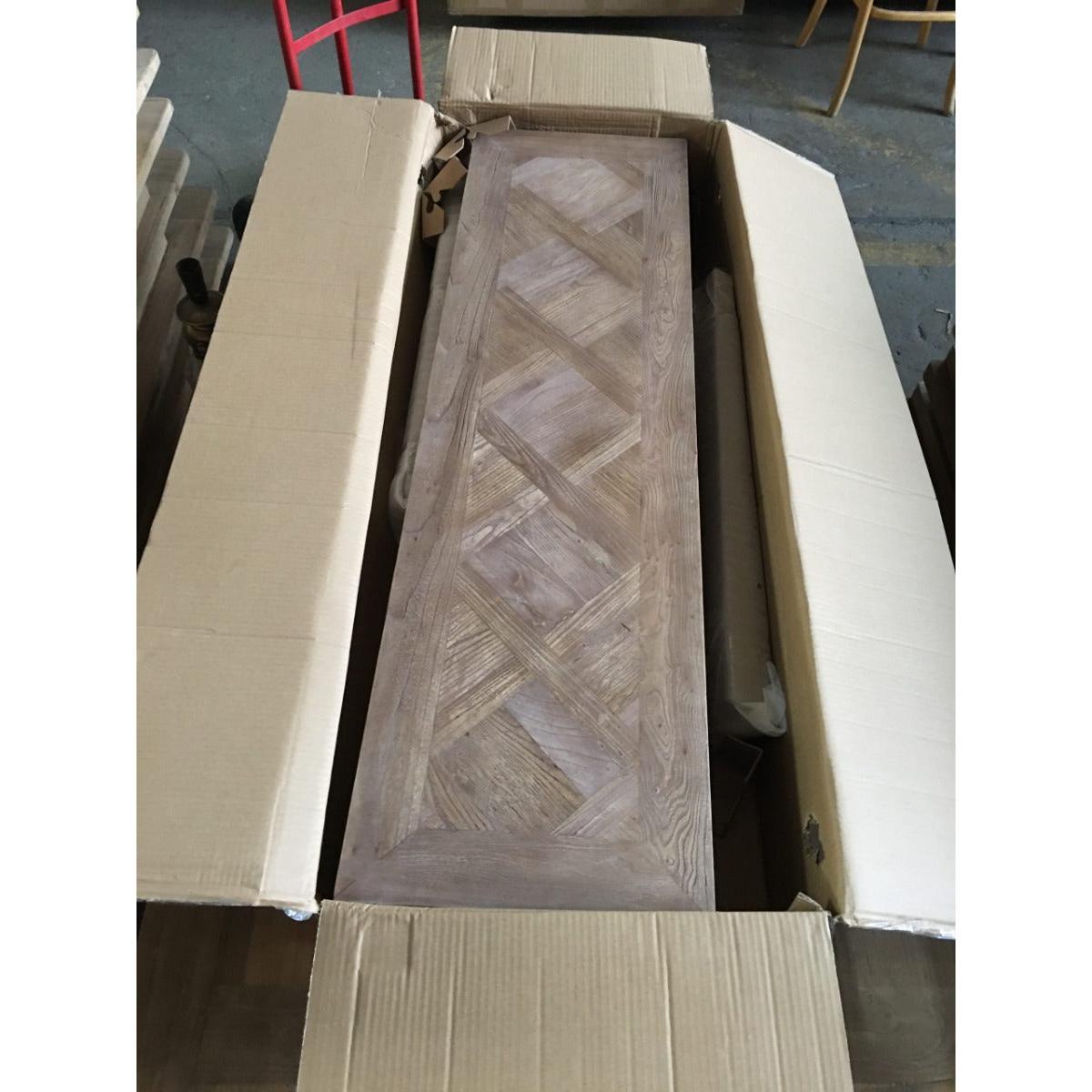 MORO RECYCLED ELM RUSTIC CONSOLE/HALL TABLE 3 DRAWERS PARQUETRY TOP  180CM