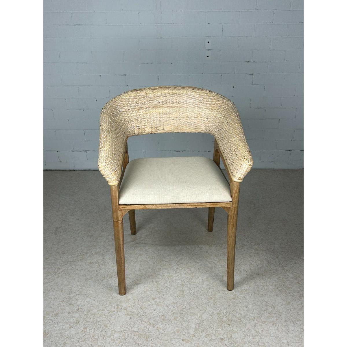RICCO HAMPTONS CHAIR DINING CHAIR ARMCHAIR WHITEWASHED RATTAN /BROWN MINDI LEGS