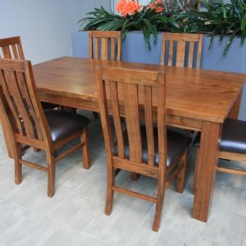 COPE MOUNTAIN ASH 190CM DINING TABLE IN NATURAL+ 6 COPE MOUNTAIN ASH PU DINING CHAIRS