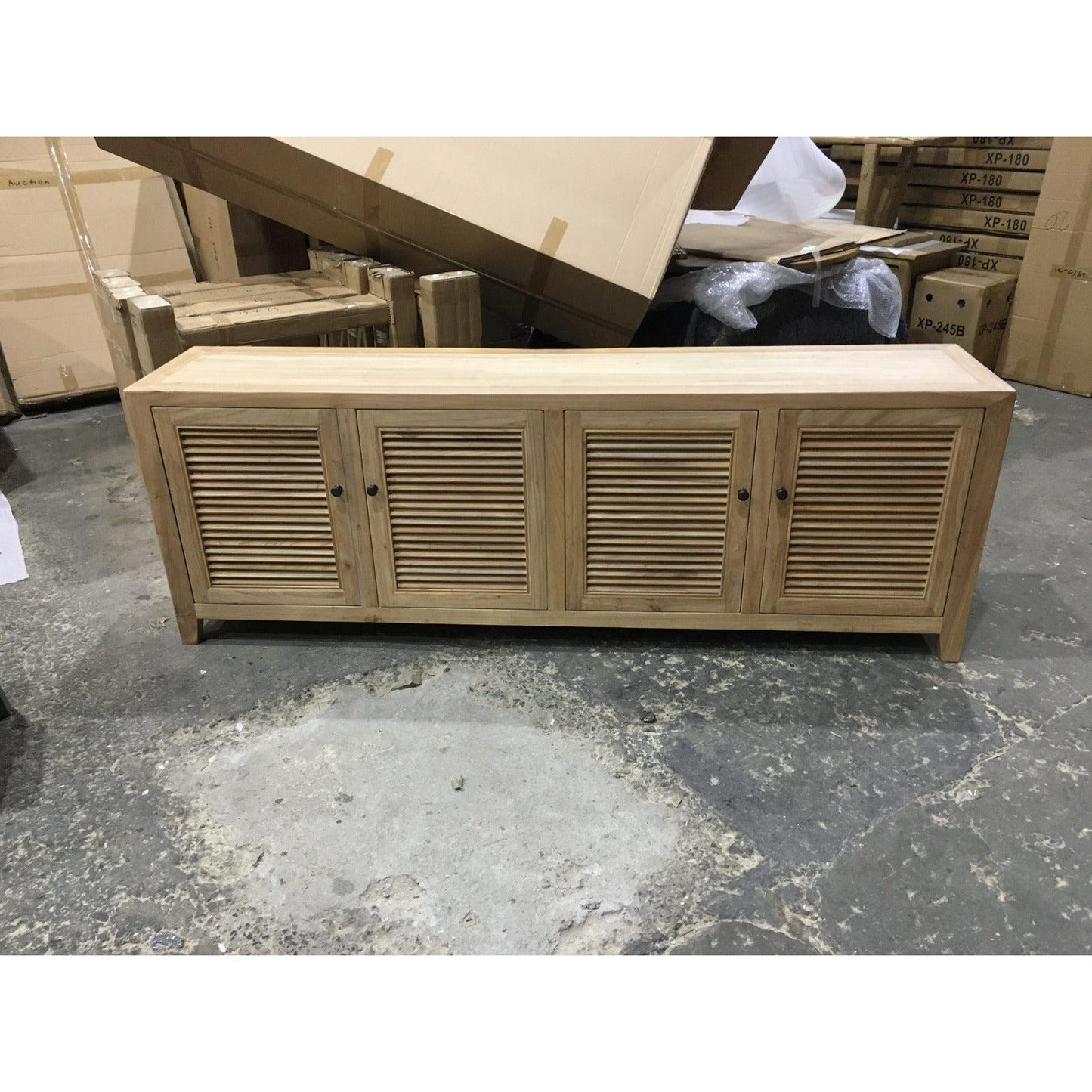 VILLA  LOUVRE STYLE TALL TV/ENTERTAINMENT UNIT 4 DOORS IN RECYCLED ELM 200CM