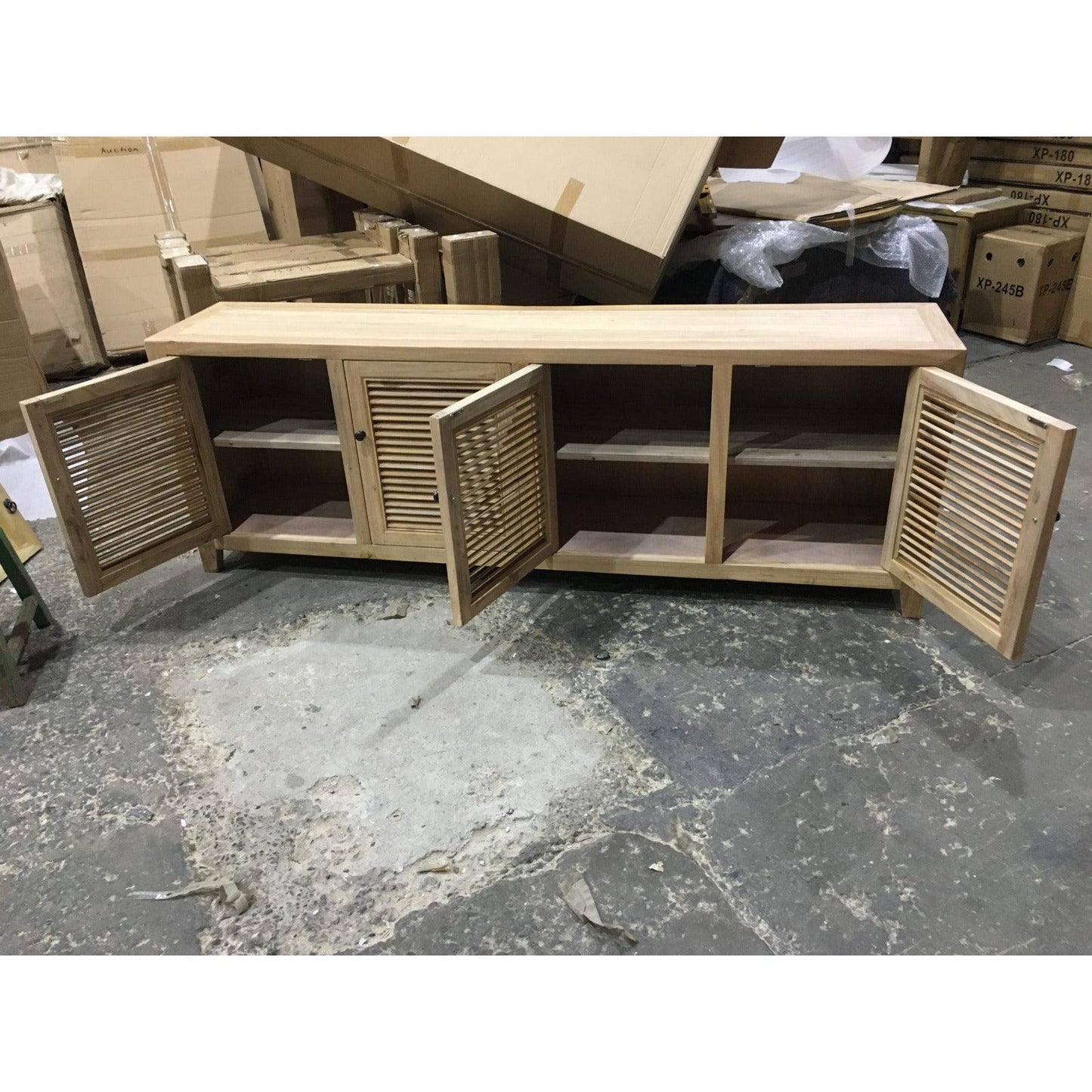 VILLA  LOUVRE STYLE TALL TV/ENTERTAINMENT UNIT 4 DOORS IN RECYCLED ELM 200CM