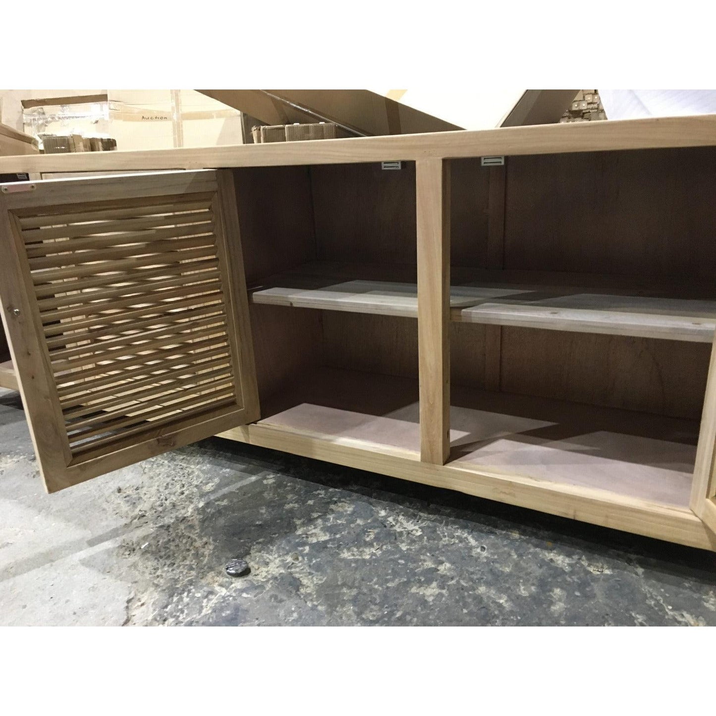 VILLA  LOUVRE STYLE TALL TV/ENTERTAINMENT UNIT 4 DOORS IN RECYCLED ELM 200CM