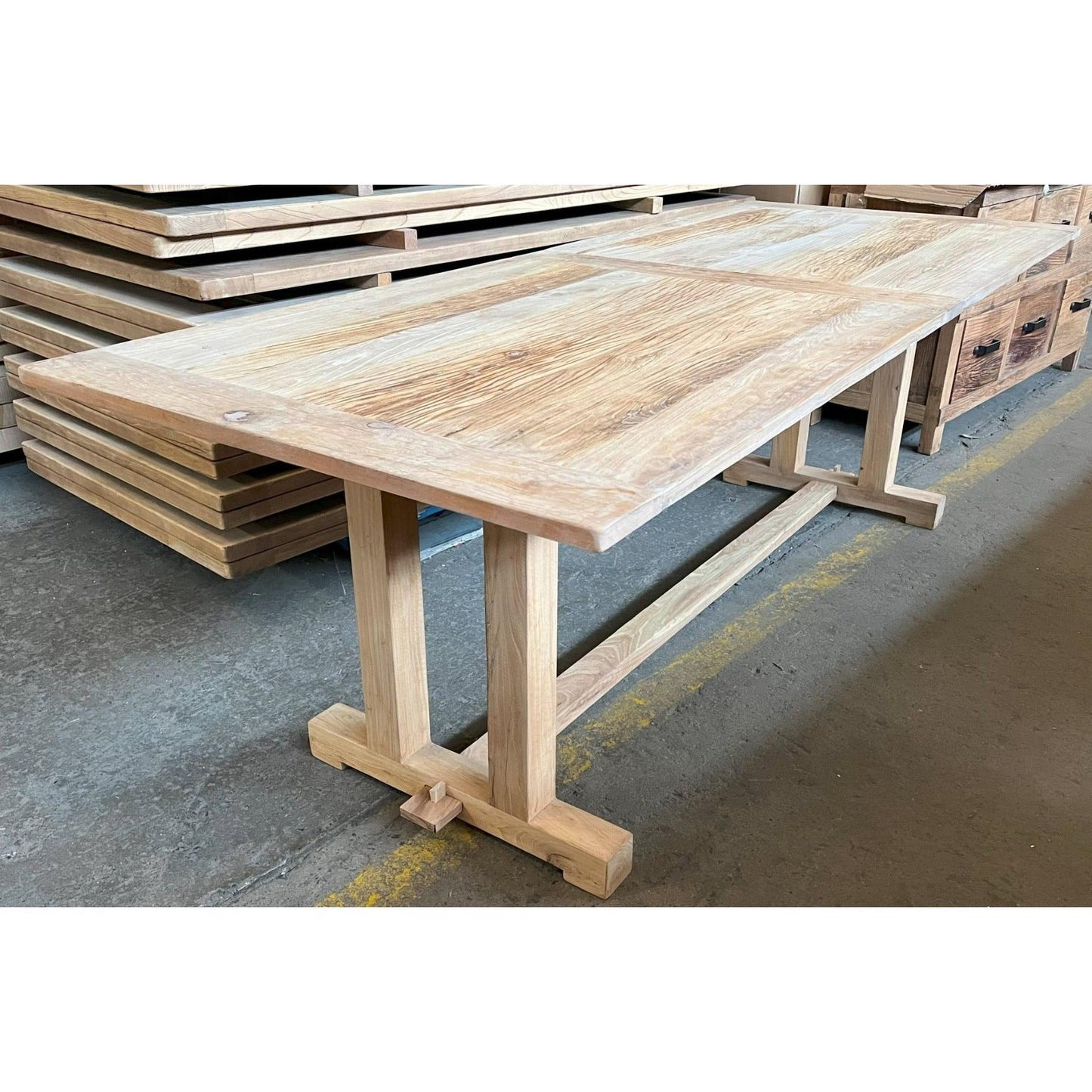 HOBART RECYCLED ELM TRESLE DINING TABLE 240CM
