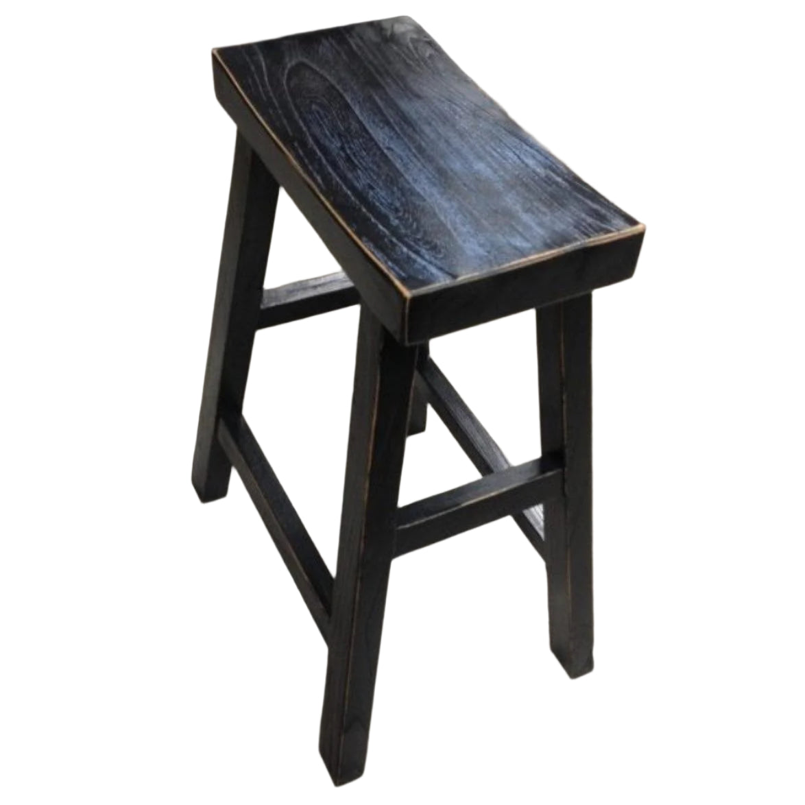 CHAGA RECYCLED ELM BAR STOOL IN DISTRESSED BLACK