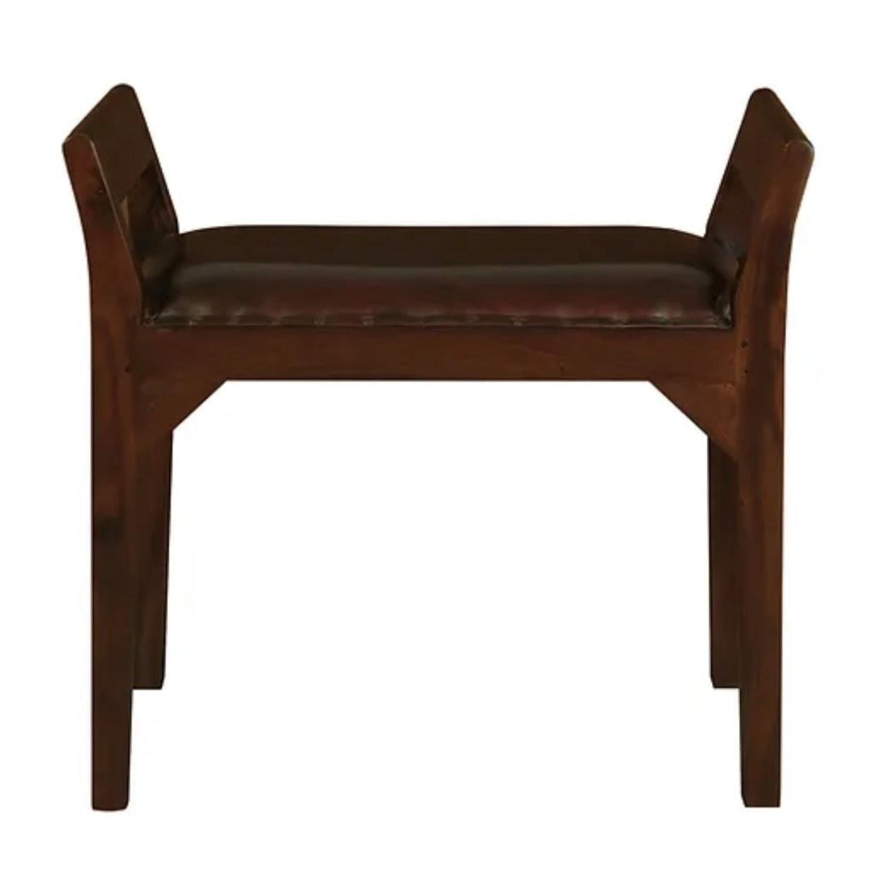DELANY SOLID MAHOGANY TIMBER SINGLE BENCH WITH GENUINE LEATHER SEAT IN MAHOGANY