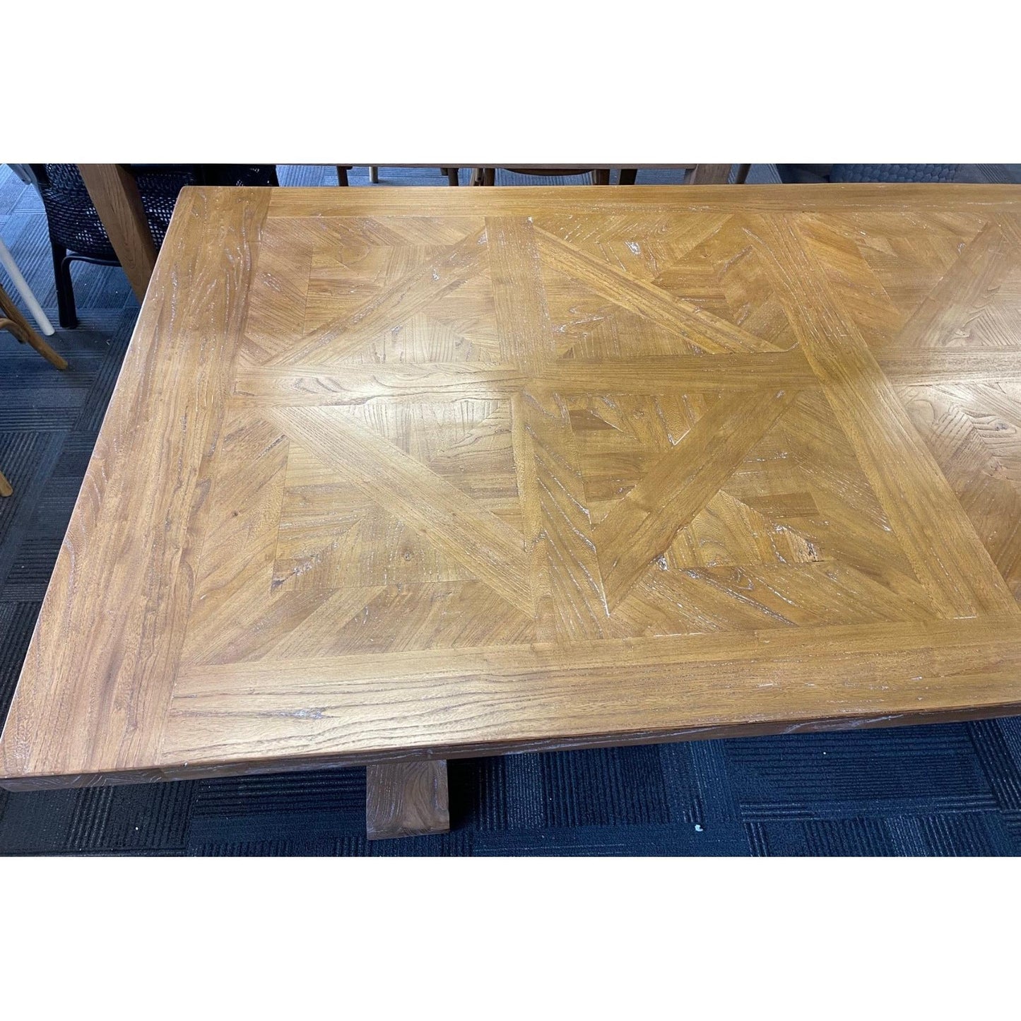 KENSIT PARQUETRY TOP RECYCLED ELM DINING TABLE 245CM