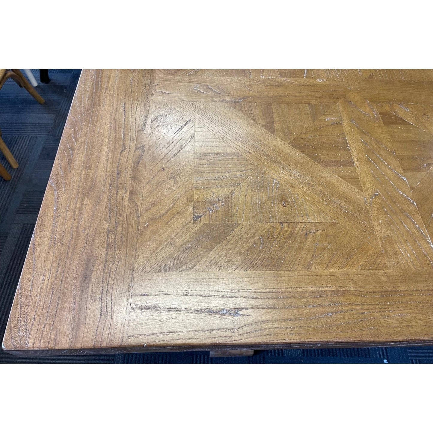 KENSIT PARQUETRY TOP RECYCLED ELM DINING TABLE 245CM