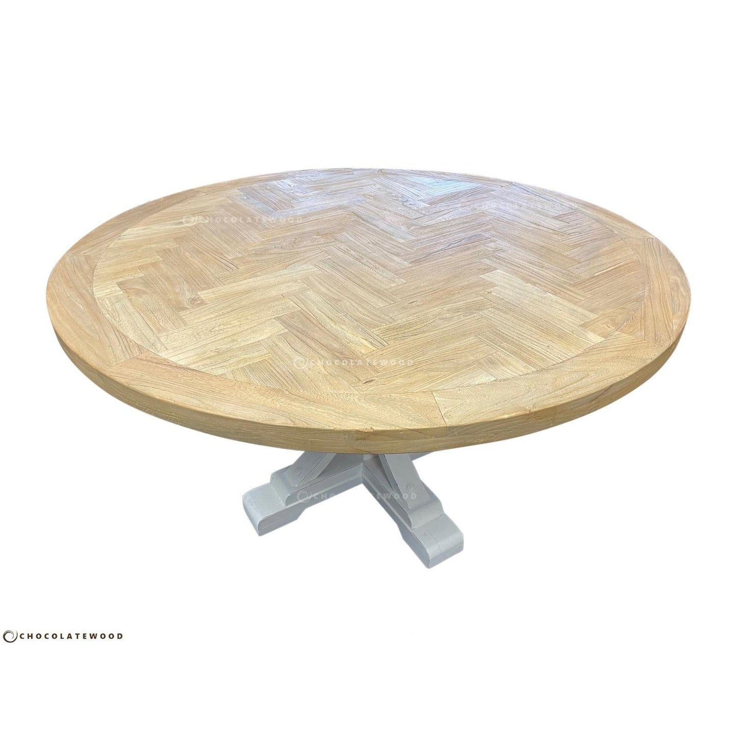 GIBRALTAR ROUND DINING TABLE IN 1400MM + 4 MARSEILLE WHITE DINING CHAIRS