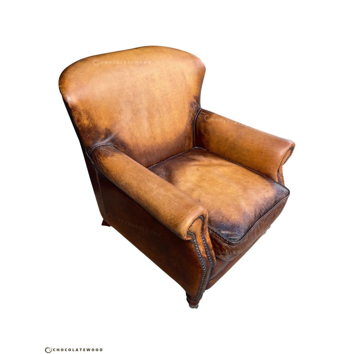 GRACELAND ANTIQUE PREMIUM GRADE LEATHER ARMCHAIR IN CARAMEL