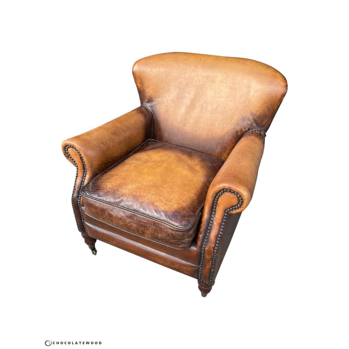 GRACELAND ANTIQUE PREMIUM GRADE LEATHER ARMCHAIR IN CARAMEL