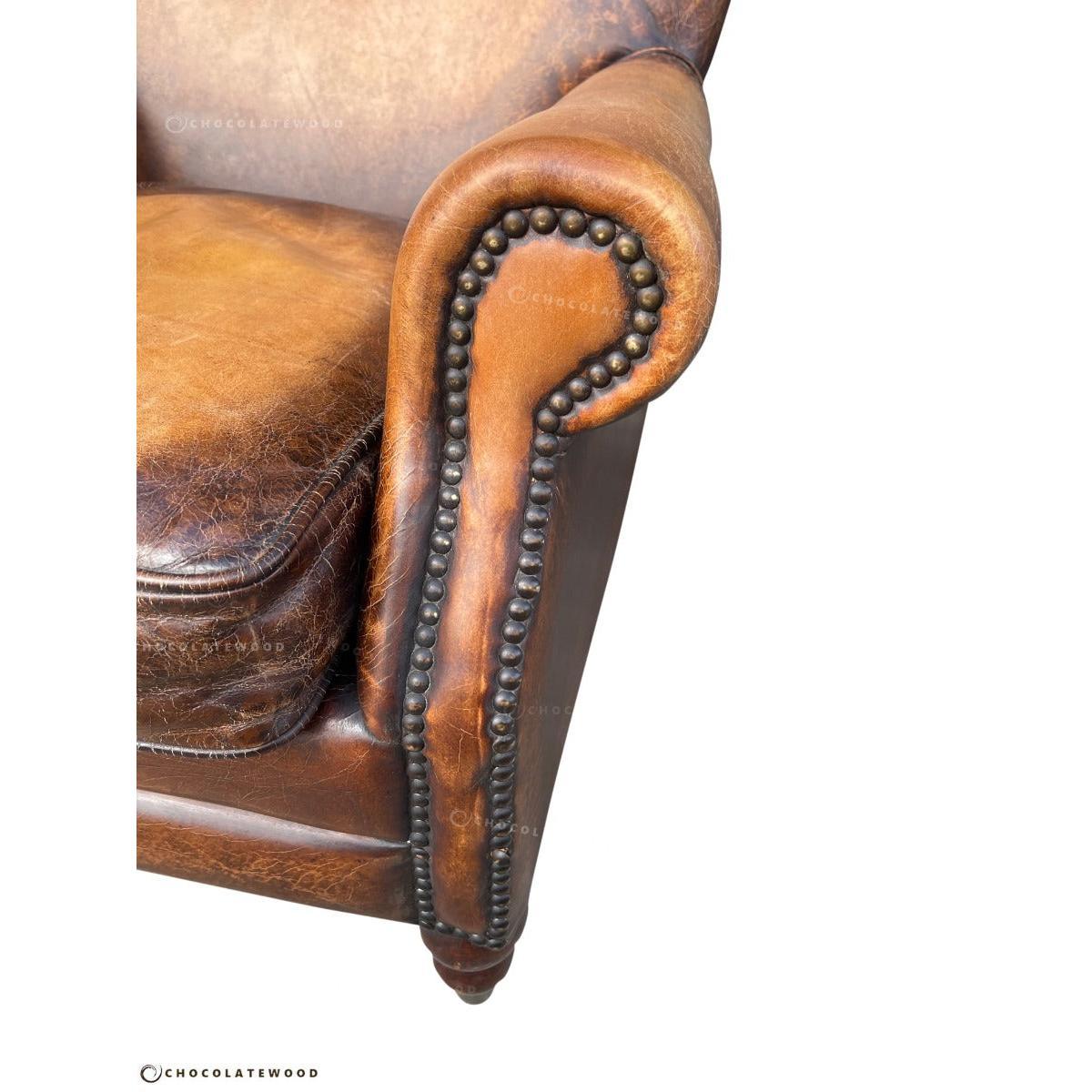 GRACELAND ANTIQUE PREMIUM GRADE LEATHER ARMCHAIR IN CARAMEL